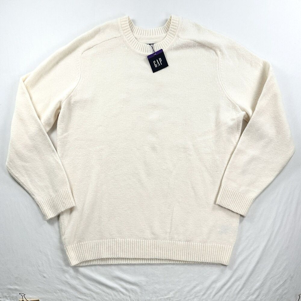 Gap Crewneck Sweater Mens 2XL Ivory Knit Wool Blend Pullover Classic Ski Lodge